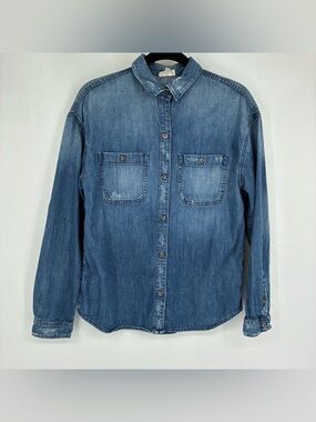 Adriano Goldschmied Small Chambray Denim Button Up Shirt Jean Cotton Distressed